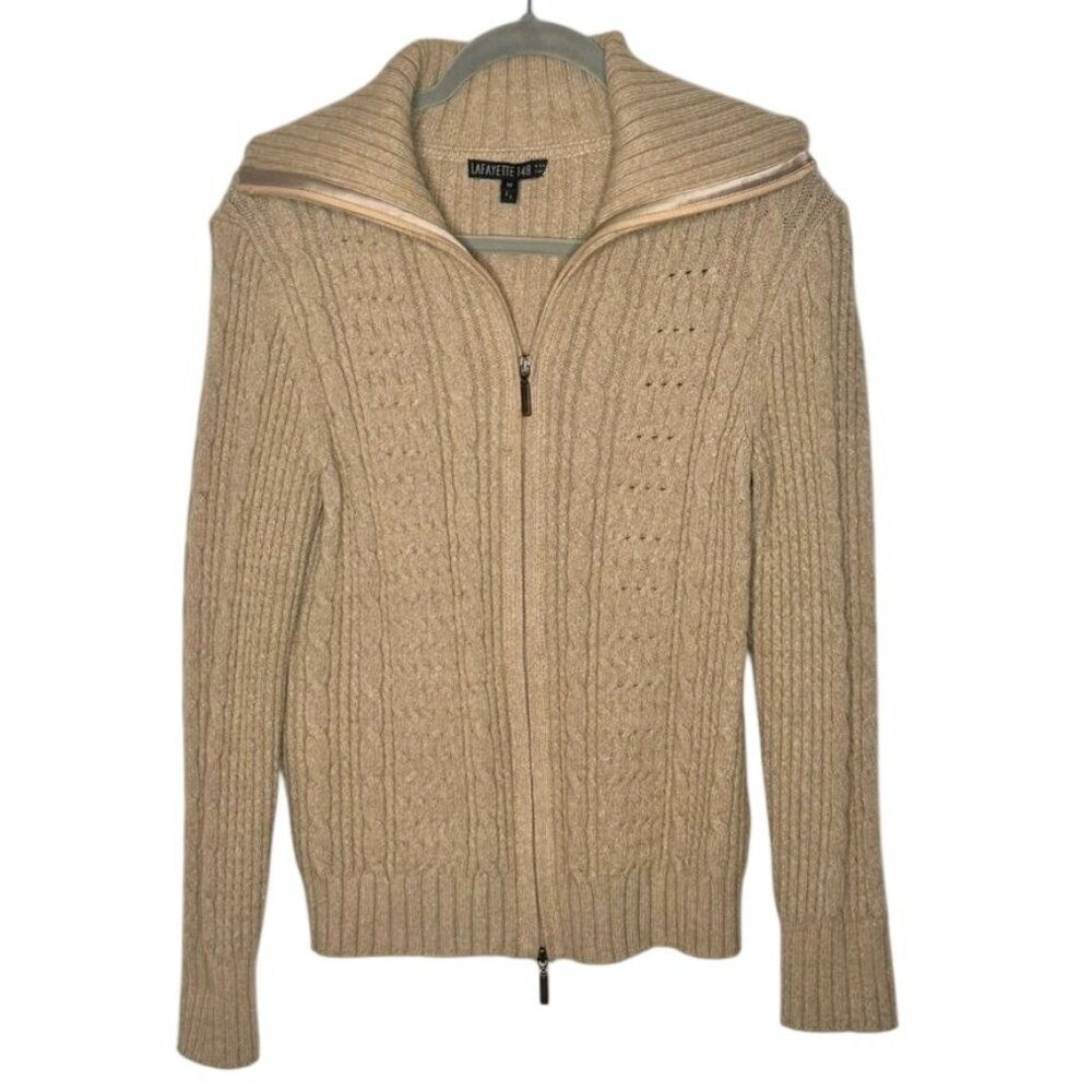 Lafayette 148 New York Beige Cable Knit Cardigan